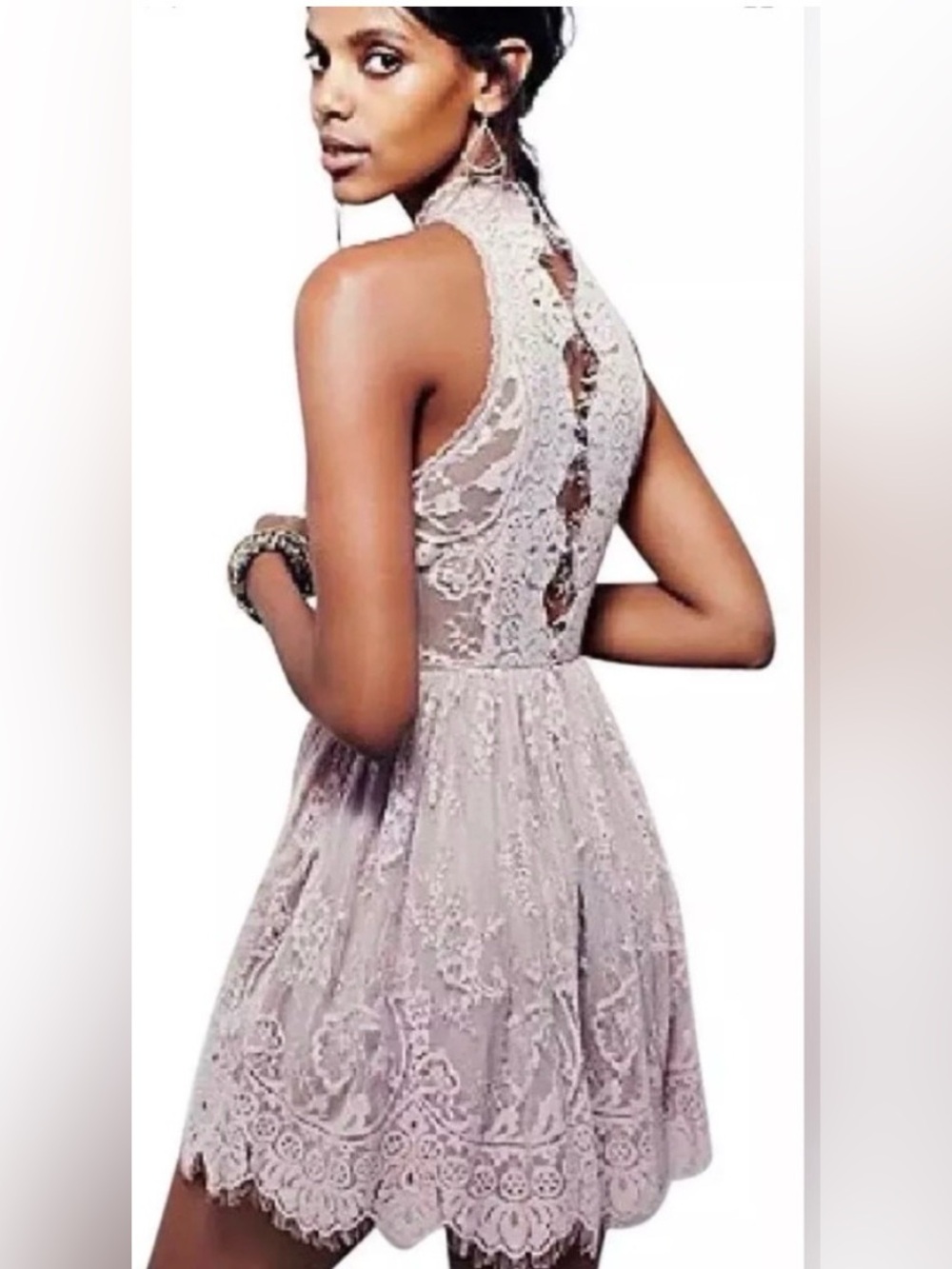Free People Lace Halter Mini Dress in Dusty Rose